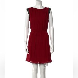 Alice + Olivia, Red Silk +Black Leather above knee/ mini dress, Cocktail, SZ LRG